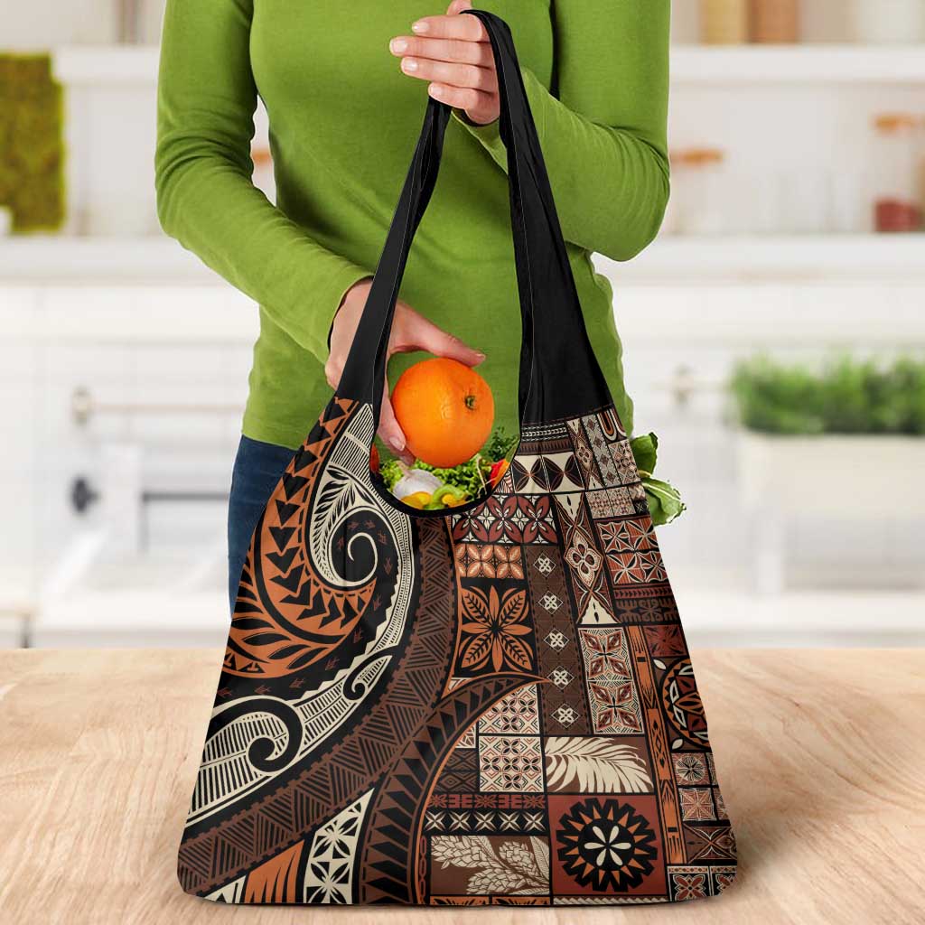 Vintage Samoa Siapo Mamanu Grocery Bag Brown Samoan Tapa Motif LT9 - Polynesian Pride