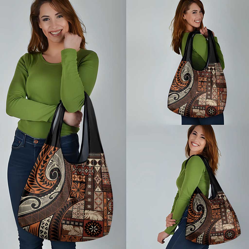 Vintage Samoa Siapo Mamanu Grocery Bag Brown Samoan Tapa Motif LT9 - Polynesian Pride