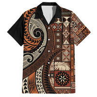 Vintage Samoa Siapo Mamanu Hawaiian Shirt Brown Samoan Tapa Motif LT9 Brown - Polynesian Pride