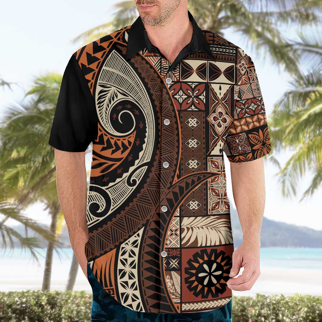 Vintage Samoa Siapo Mamanu Hawaiian Shirt Brown Samoan Tapa Motif LT9 - Polynesian Pride