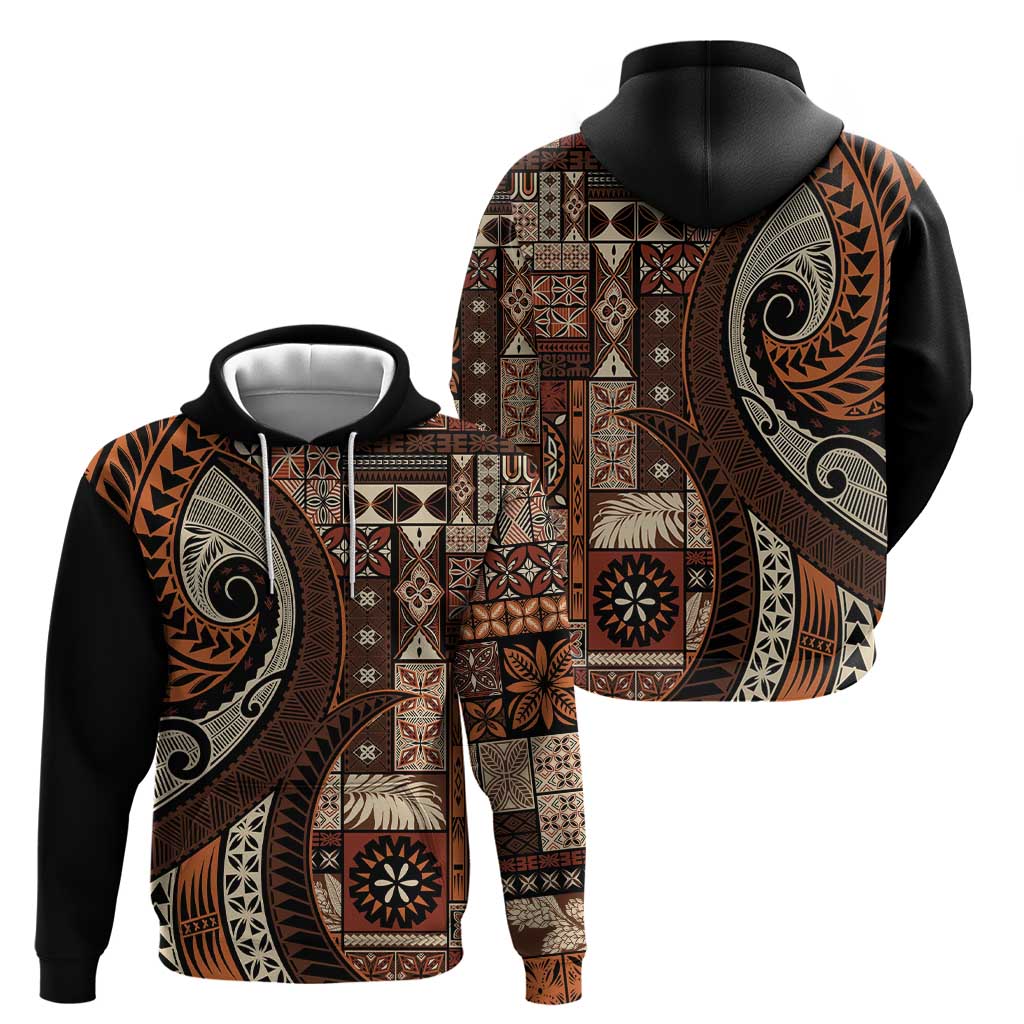 Vintage Samoa Siapo Mamanu Hoodie Brown Samoan Tapa Motif - Polynesian Pride