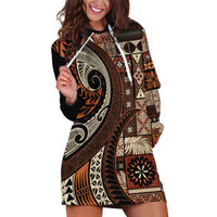 Vintage Samoa Siapo Mamanu Hoodie Dress Brown Samoan Tapa Motif - Polynesian Pride