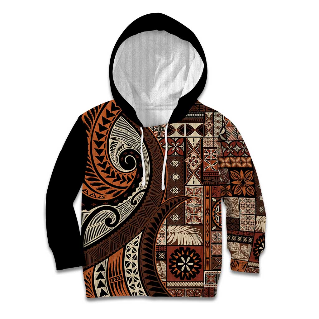 Vintage Samoa Siapo Mamanu Kid Hoodie Brown Samoan Tapa Motif - Polynesian Pride