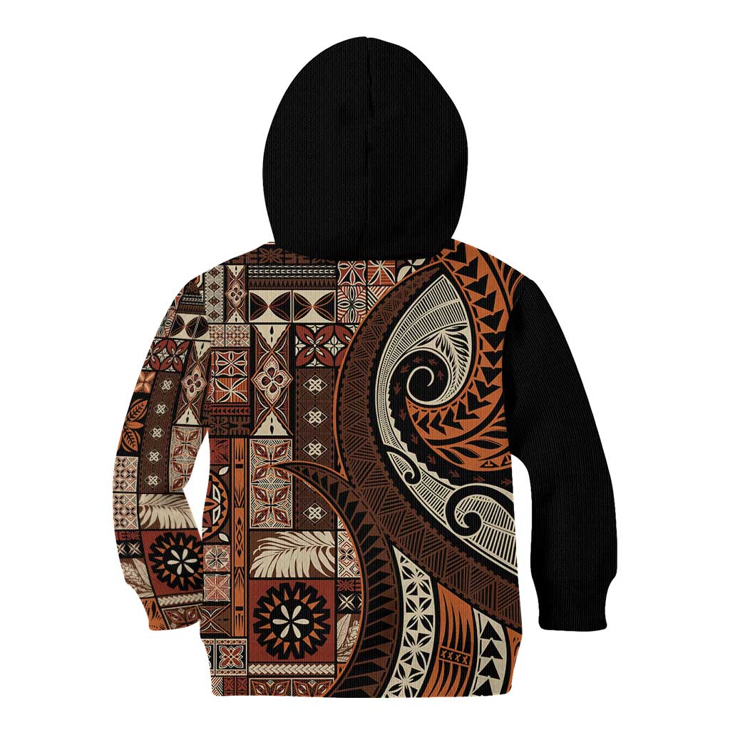 Vintage Samoa Siapo Mamanu Kid Hoodie Brown Samoan Tapa Motif - Polynesian Pride
