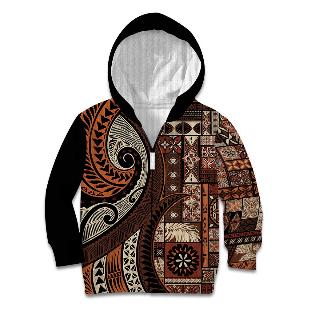 Vintage Samoa Siapo Mamanu Kid Hoodie Brown Samoan Tapa Motif - Polynesian Pride