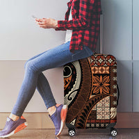 Vintage Samoa Siapo Mamanu Luggage Cover Brown Samoan Tapa Motif - Polynesian Pride