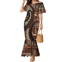 Vintage Samoa Siapo Mamanu Mermaid Dress Brown Samoan Tapa Motif - Polynesian Pride