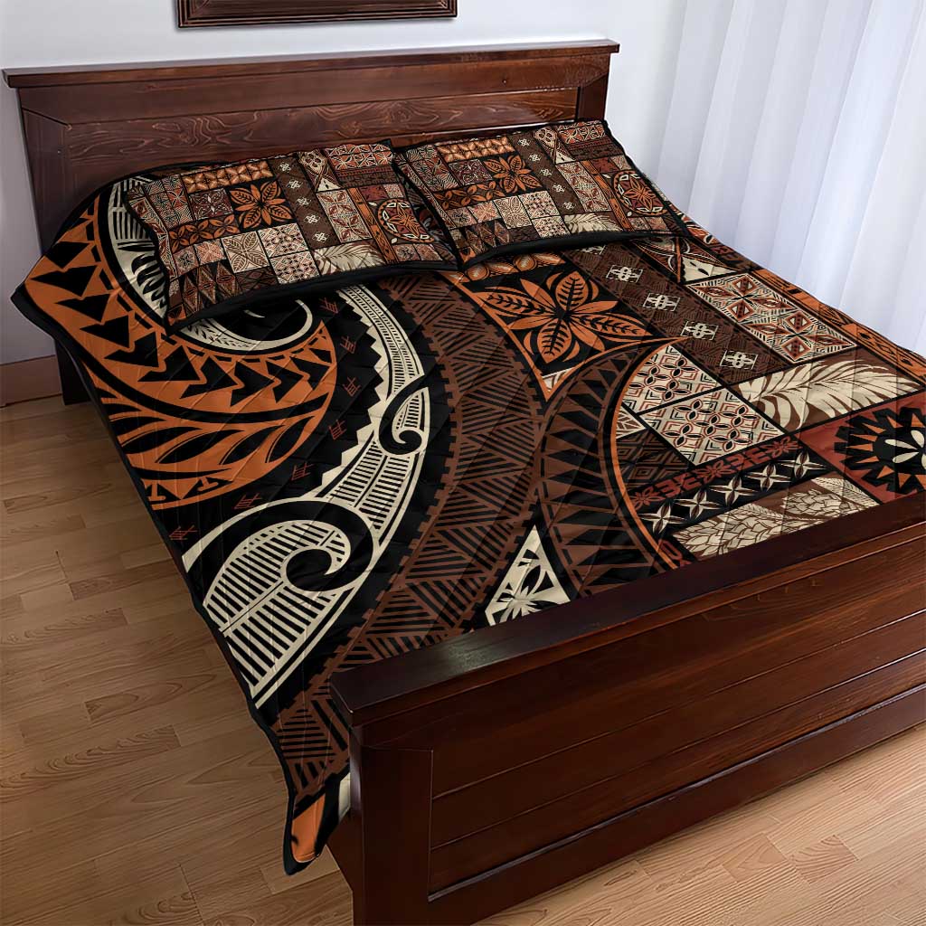Vintage Samoa Siapo Mamanu Quilt Bed Set Brown Samoan Tapa Motif - Polynesian Pride
