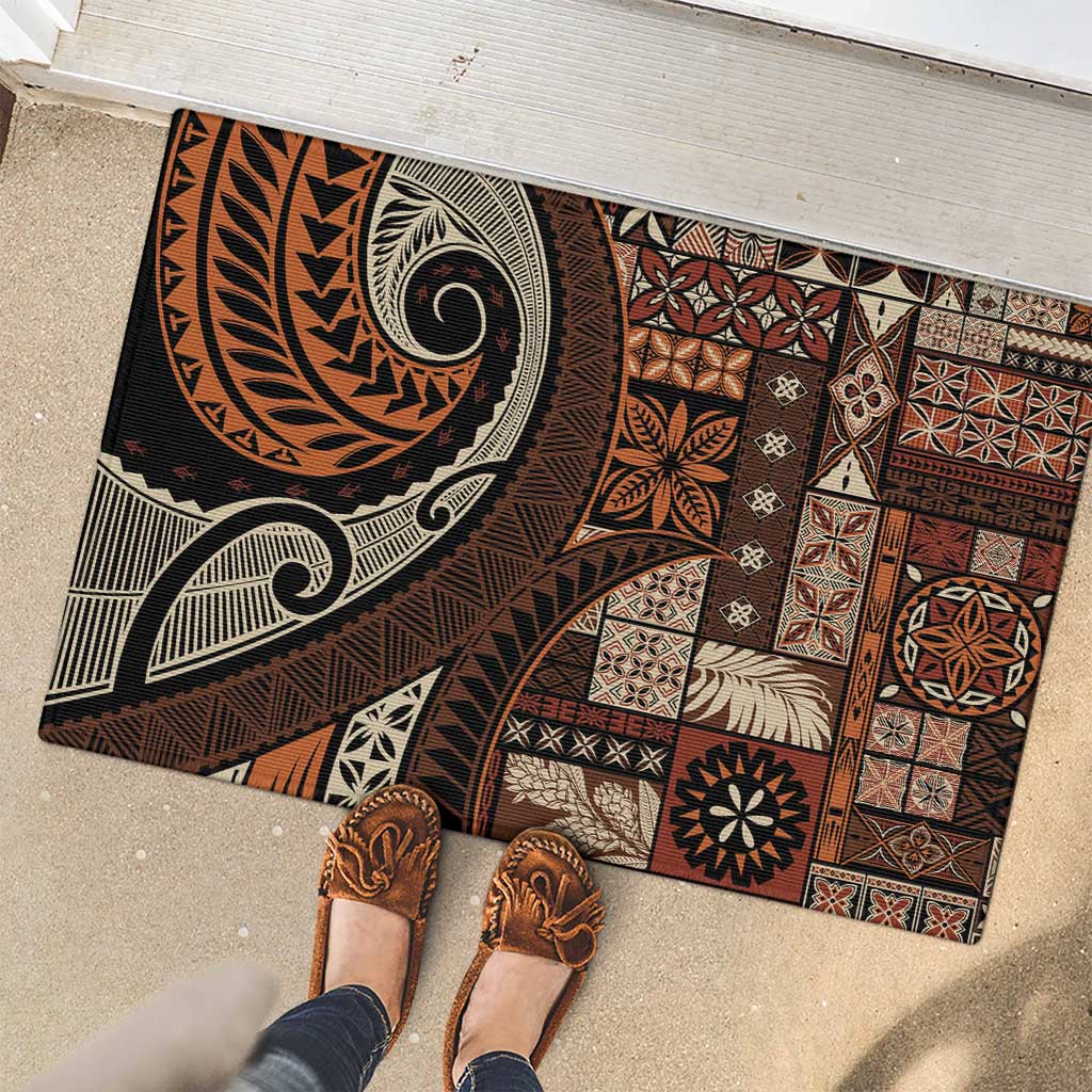 Vintage Samoa Siapo Mamanu Rubber Doormat Brown Samoan Tapa Motif LT9 - Polynesian Pride
