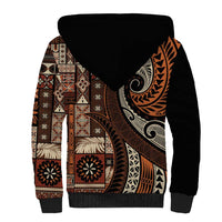 Vintage Samoa Siapo Mamanu Sherpa Hoodie Brown Samoan Tapa Motif LT9 - Polynesian Pride