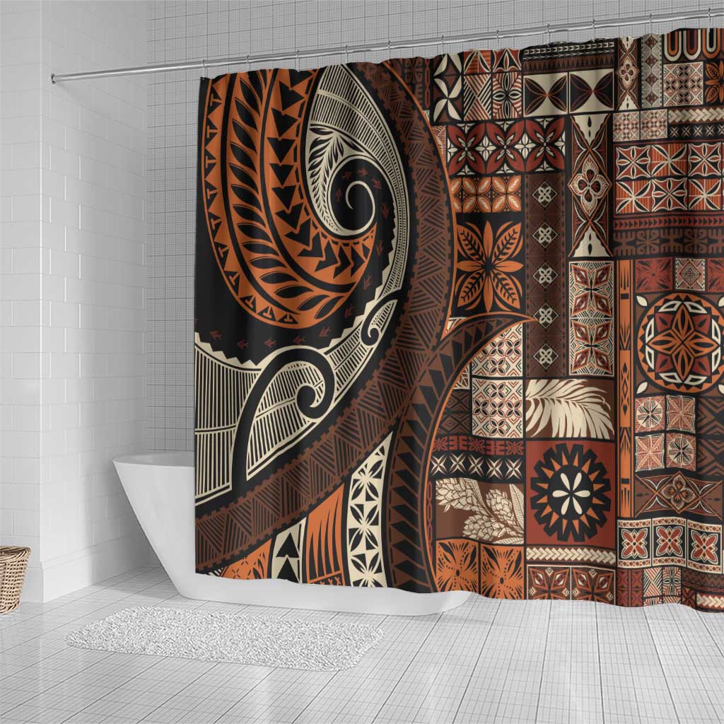 Vintage Samoa Siapo Mamanu Shower Curtain Brown Samoan Tapa Motif - Polynesian Pride