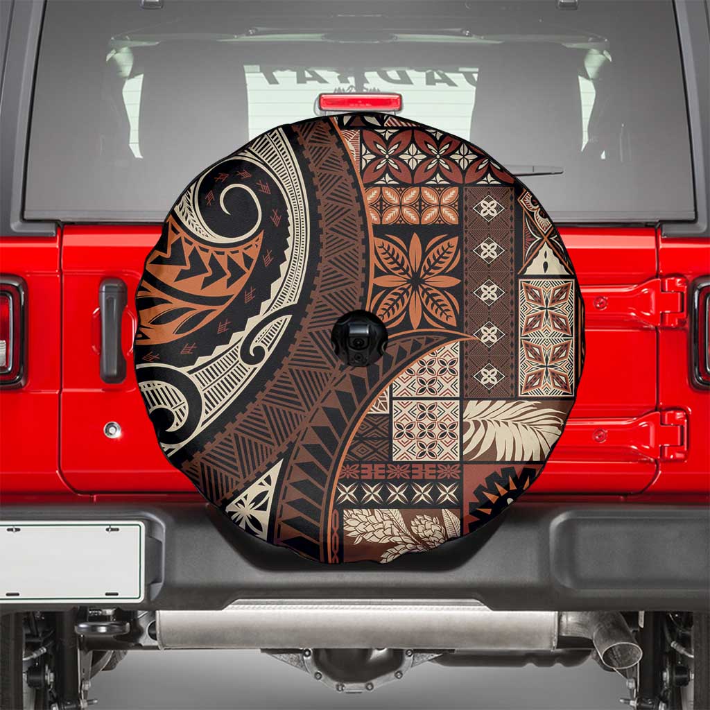 Vintage Samoa Siapo Mamanu Spare Tire Cover Brown Samoan Tapa Motif - Polynesian Pride