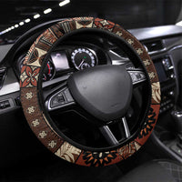 Vintage Samoa Siapo Mamanu Steering Wheel Cover Brown Samoan Tapa Motif LT9 Universal Fit Brown - Polynesian Pride