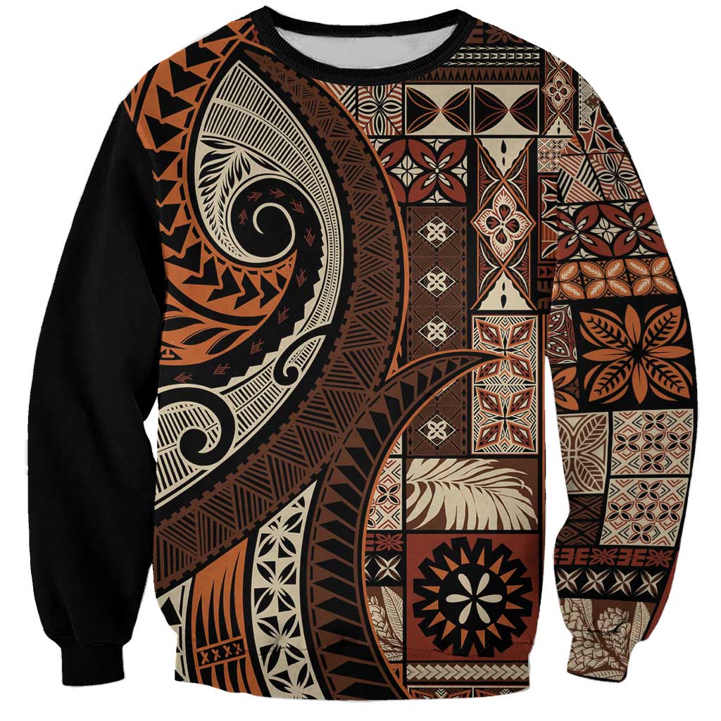 Vintage Samoa Siapo Mamanu Sweatshirt Brown Samoan Tapa Motif LT9 Unisex Brown - Polynesian Pride