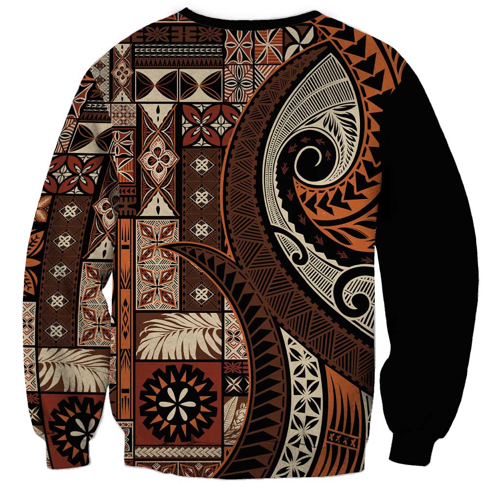 Vintage Samoa Siapo Mamanu Sweatshirt Brown Samoan Tapa Motif LT9 - Polynesian Pride