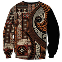 Vintage Samoa Siapo Mamanu Sweatshirt Brown Samoan Tapa Motif LT9 - Polynesian Pride