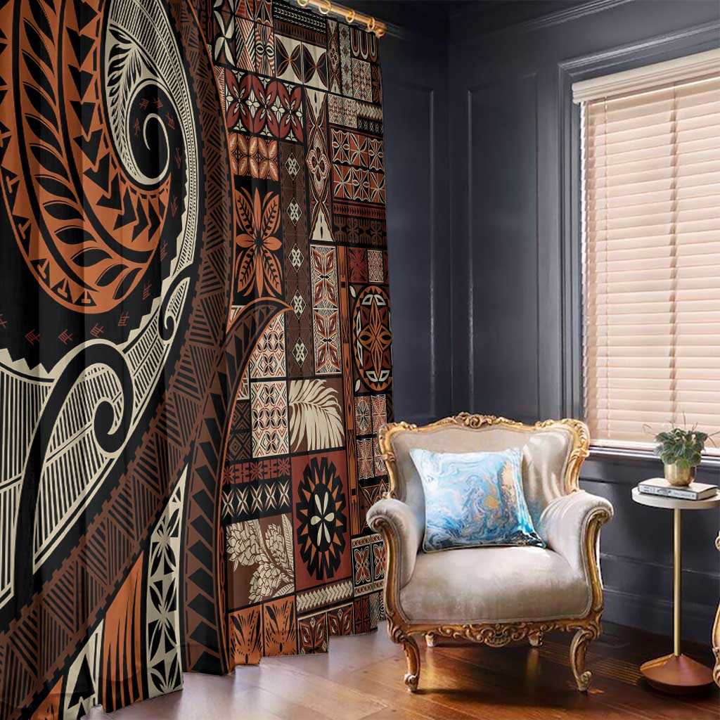 Vintage Samoa Siapo Mamanu Window Curtain Brown Samoan Tapa Motif - Polynesian Pride