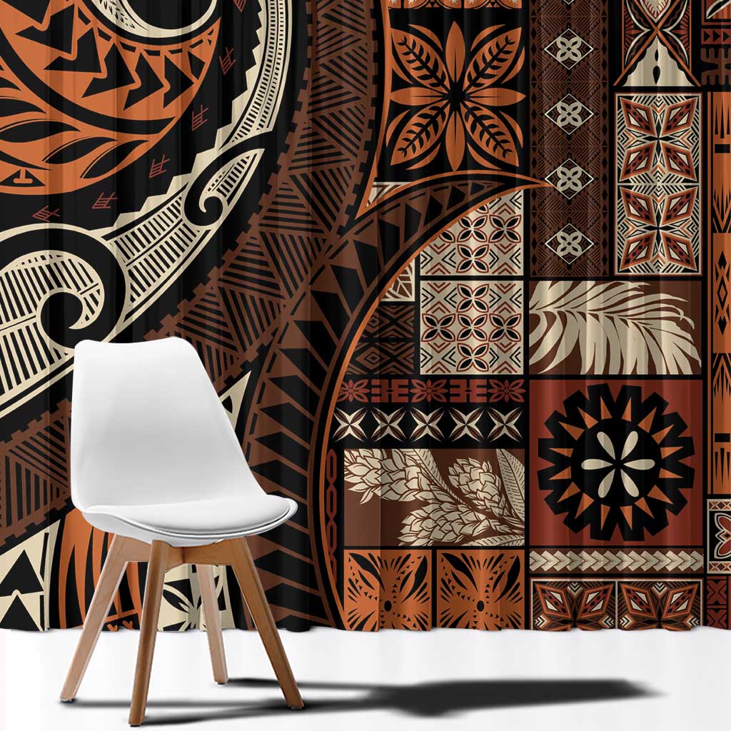 Vintage Samoa Siapo Mamanu Window Curtain Brown Samoan Tapa Motif - Polynesian Pride