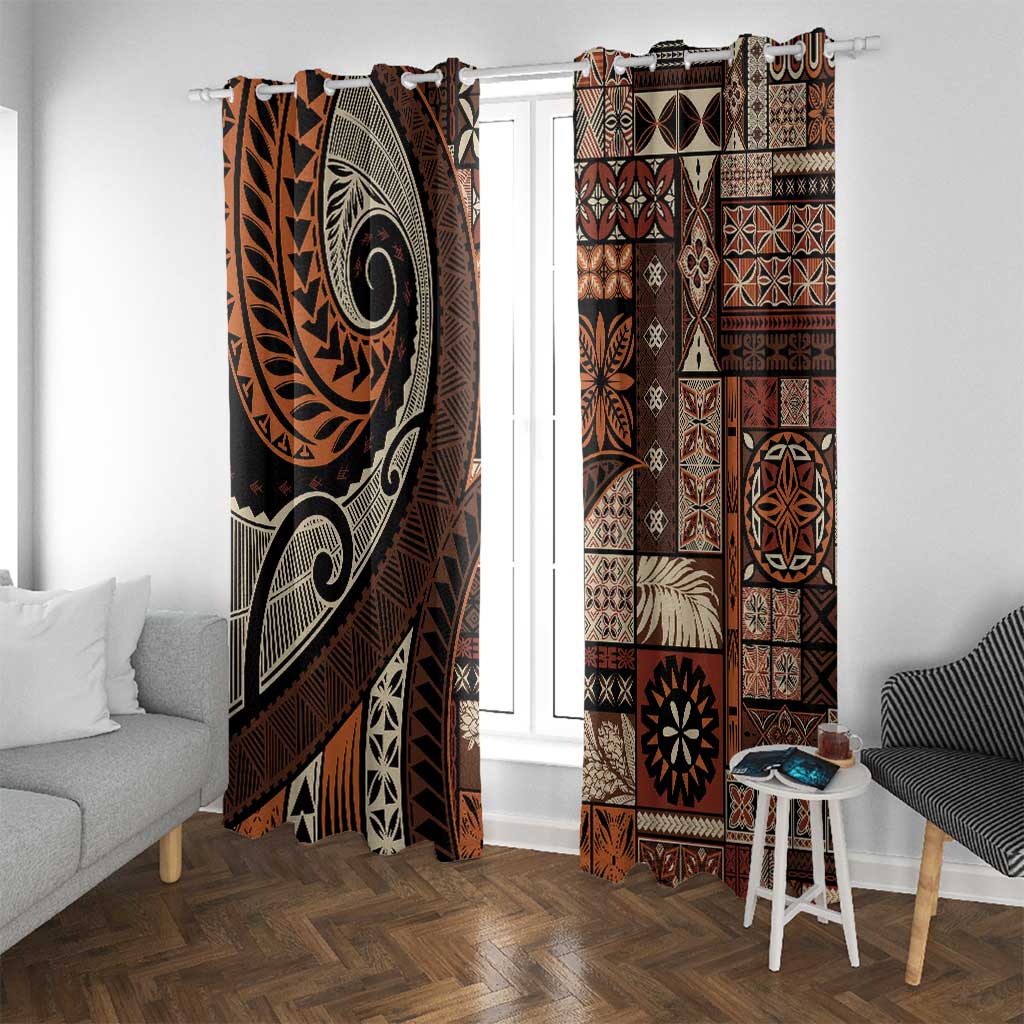 Vintage Samoa Siapo Mamanu Window Curtain Brown Samoan Tapa Motif - Polynesian Pride