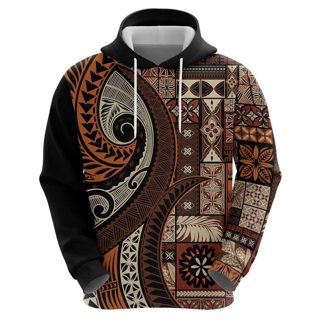 Vintage Samoa Siapo Mamanu Zip Hoodie Brown Samoan Tapa Motif - Polynesian Pride