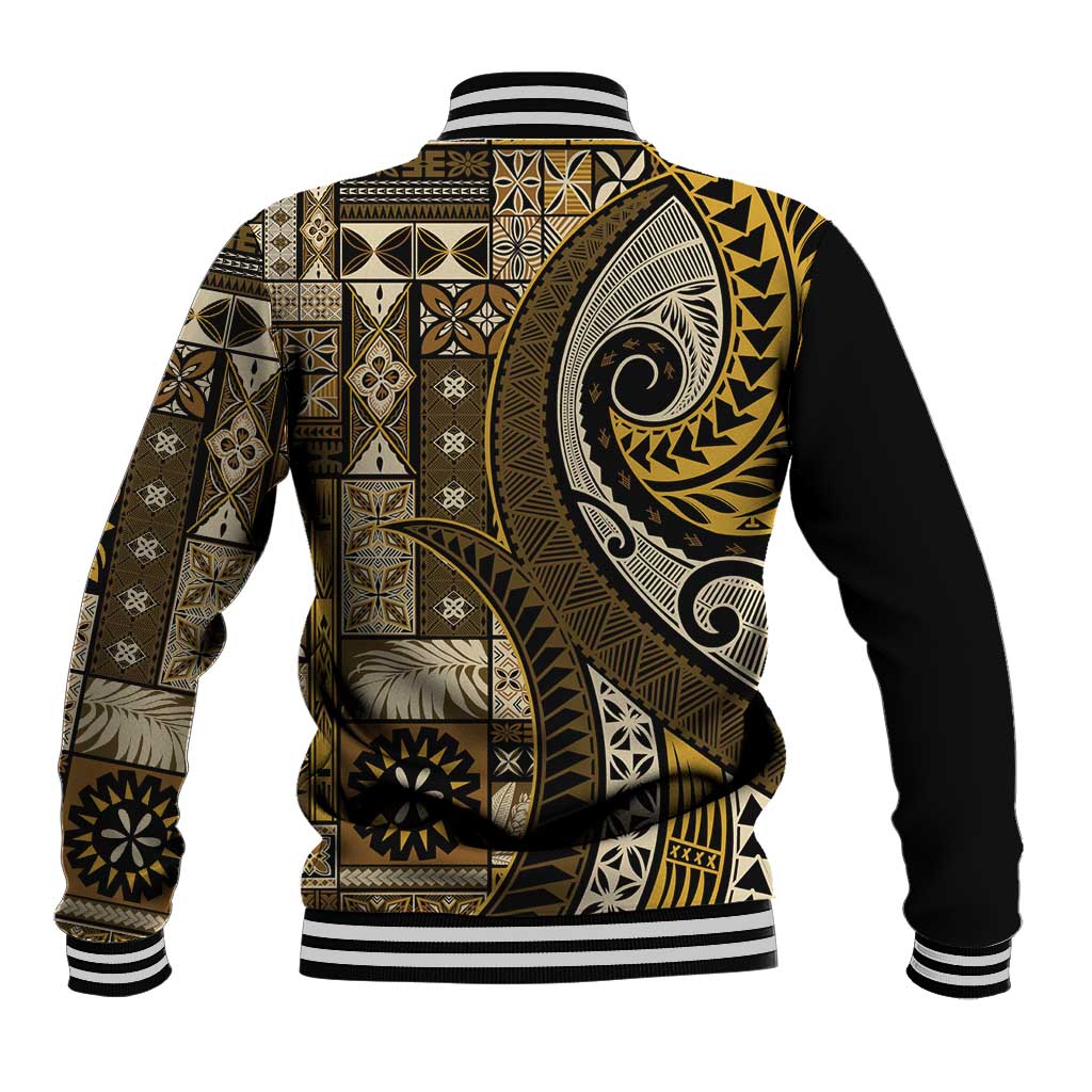 Vintage Samoa Siapo Mamanu Baseball Jacket Gold Samoan Tapa Motif LT9 - Polynesian Pride
