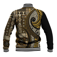 Vintage Samoa Siapo Mamanu Baseball Jacket Gold Samoan Tapa Motif LT9 - Polynesian Pride