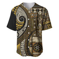 Vintage Samoa Siapo Mamanu Baseball Jersey Gold Samoan Tapa Motif - Polynesian Pride
