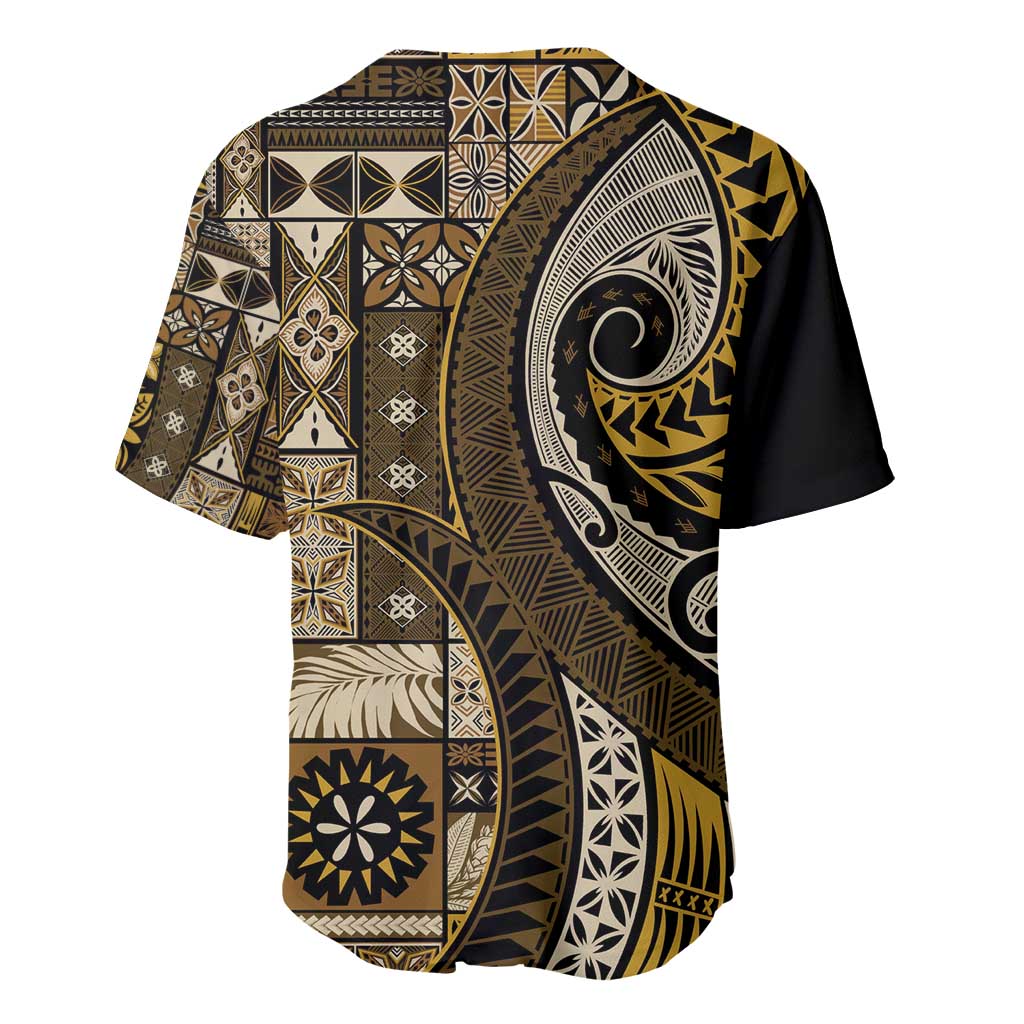 Vintage Samoa Siapo Mamanu Baseball Jersey Gold Samoan Tapa Motif - Polynesian Pride