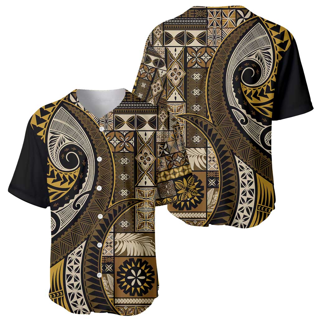Vintage Samoa Siapo Mamanu Baseball Jersey Gold Samoan Tapa Motif - Polynesian Pride
