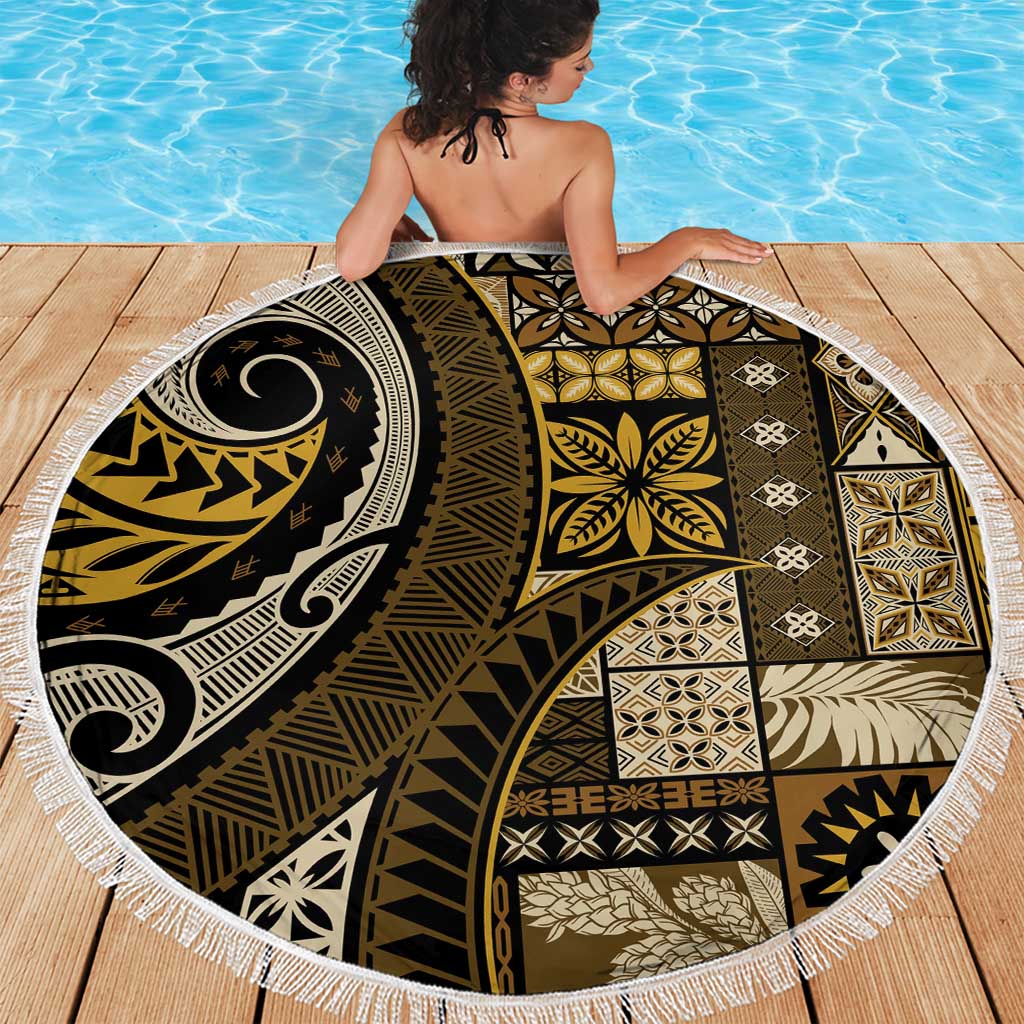 Vintage Samoa Siapo Mamanu Beach Blanket Gold Samoan Tapa Motif LT9 - Polynesian Pride