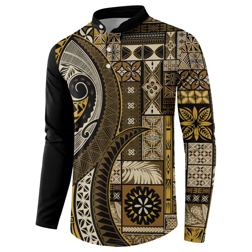 Vintage Samoa Siapo Mamanu Button Sweatshirt Gold Samoan Tapa Motif LT9 - Polynesian Pride