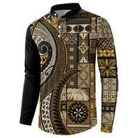 Vintage Samoa Siapo Mamanu Button Sweatshirt Gold Samoan Tapa Motif LT9 - Polynesian Pride