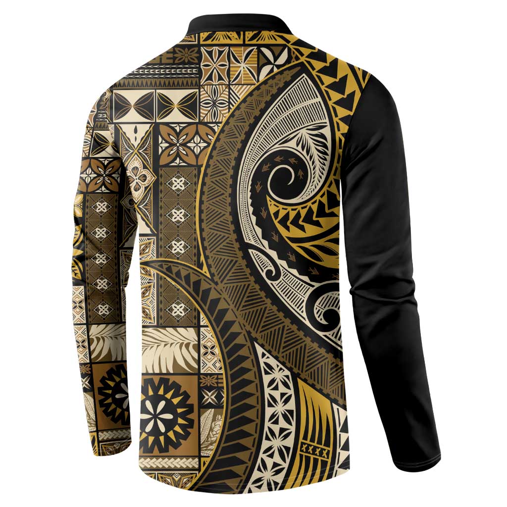 Vintage Samoa Siapo Mamanu Button Sweatshirt Gold Samoan Tapa Motif LT9 - Polynesian Pride