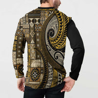 Vintage Samoa Siapo Mamanu Button Sweatshirt Gold Samoan Tapa Motif LT9 - Polynesian Pride