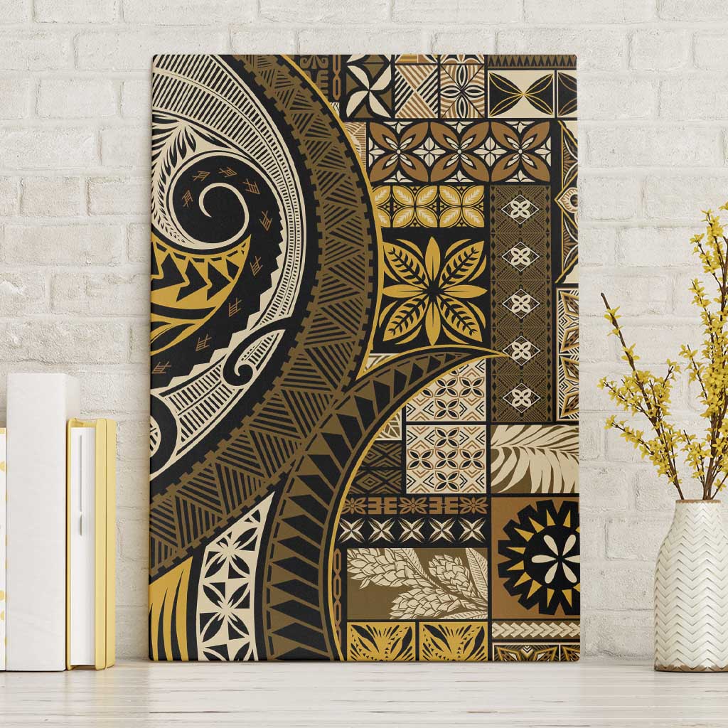 Vintage Samoa Siapo Mamanu Canvas Wall Art Gold Samoan Tapa Motif LT9 Without Frame Gold - Polynesian Pride