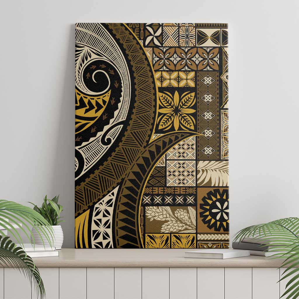 Vintage Samoa Siapo Mamanu Canvas Wall Art Gold Samoan Tapa Motif LT9 - Polynesian Pride