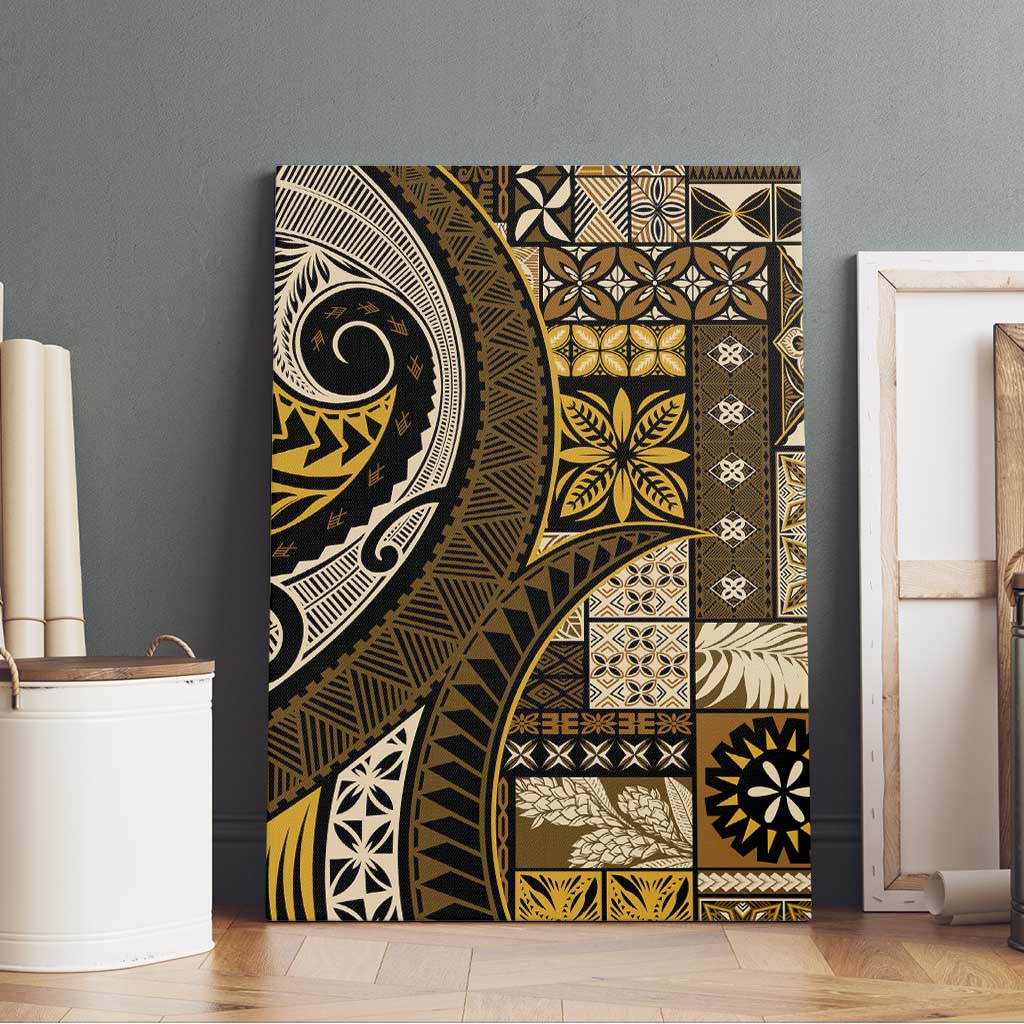 Vintage Samoa Siapo Mamanu Canvas Wall Art Gold Samoan Tapa Motif LT9 - Polynesian Pride