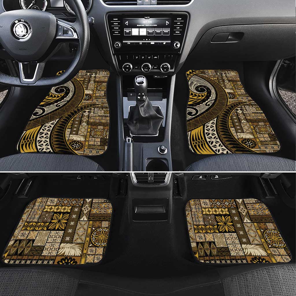 Vintage Samoa Siapo Mamanu Car Mats Gold Samoan Tapa Motif LT9 Set 4pcs Gold - Polynesian Pride