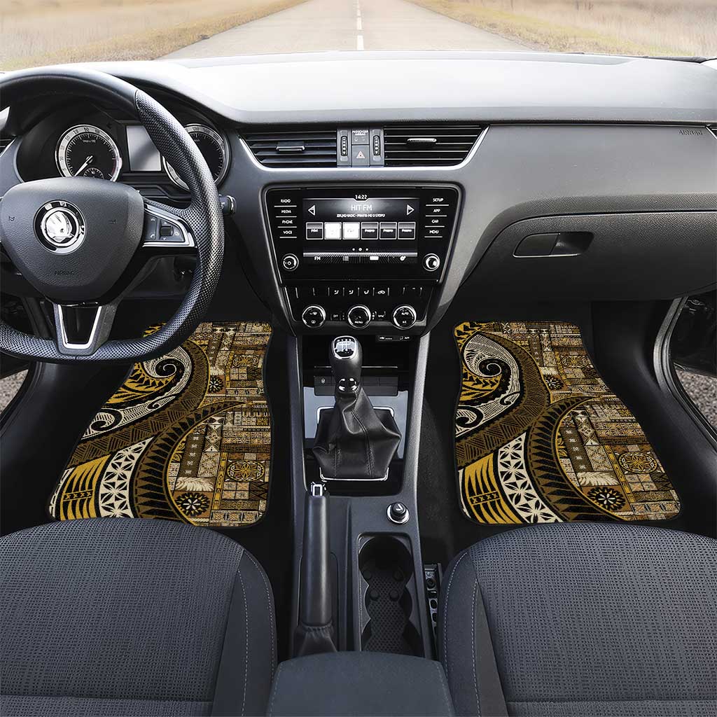 Vintage Samoa Siapo Mamanu Car Mats Gold Samoan Tapa Motif LT9 Set 2pcs - Front Gold - Polynesian Pride