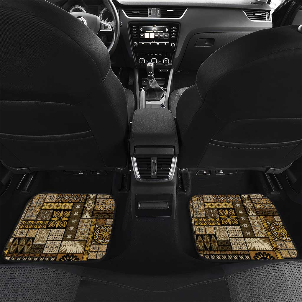 Vintage Samoa Siapo Mamanu Car Mats Gold Samoan Tapa Motif LT9 Set 2pcs - Back Gold - Polynesian Pride