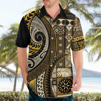 Vintage Samoa Siapo Mamanu Hawaiian Shirt Gold Samoan Tapa Motif LT9 - Polynesian Pride