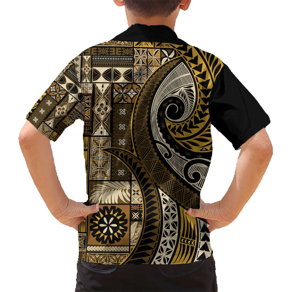 Vintage Samoa Siapo Mamanu Hawaiian Shirt Gold Samoan Tapa Motif LT9 - Polynesian Pride