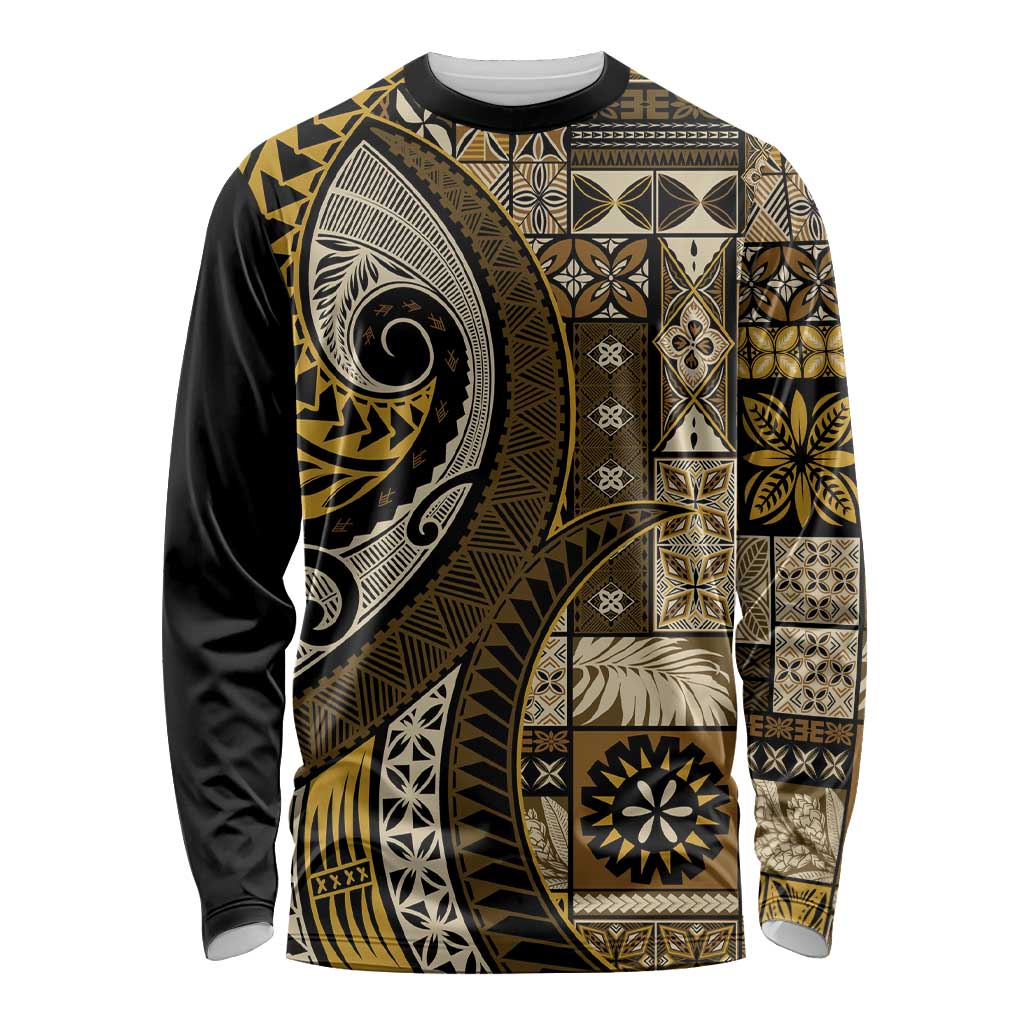 Vintage Samoa Siapo Mamanu Long Sleeve Shirt Gold Samoan Tapa Motif LT9 Unisex Gold - Polynesian Pride