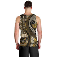 Vintage Samoa Siapo Mamanu Men Tank Top Gold Samoan Tapa Motif - Polynesian Pride