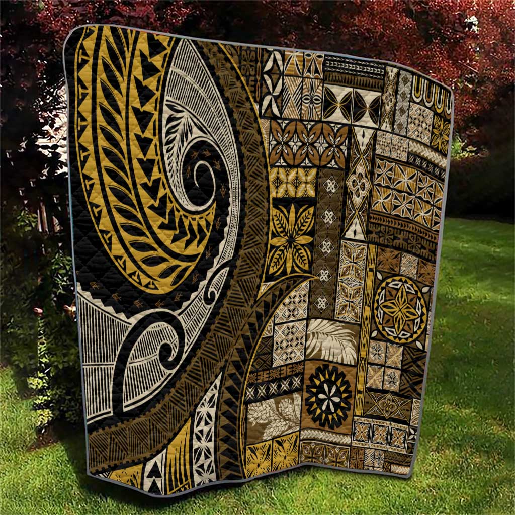 Vintage Samoa Siapo Mamanu Quilt Gold Samoan Tapa Motif - Polynesian Pride