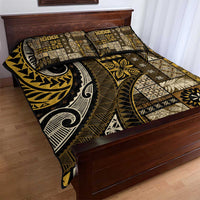 Vintage Samoa Siapo Mamanu Quilt Bed Set Gold Samoan Tapa Motif - Polynesian Pride