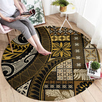 Vintage Samoa Siapo Mamanu Round Carpet Gold Samoan Tapa Motif - Polynesian Pride