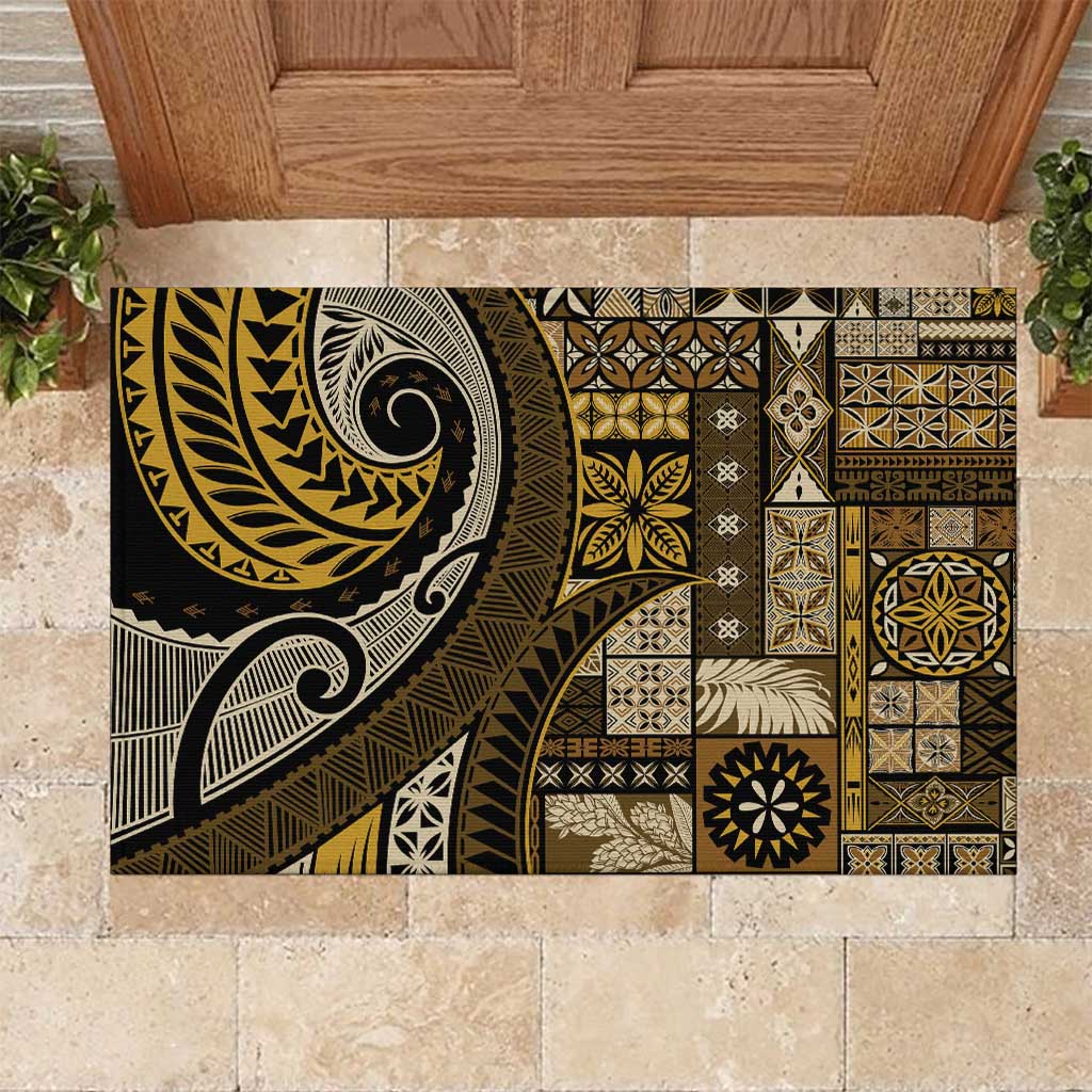 Vintage Samoa Siapo Mamanu Rubber Doormat Gold Samoan Tapa Motif LT9 Gold - Polynesian Pride