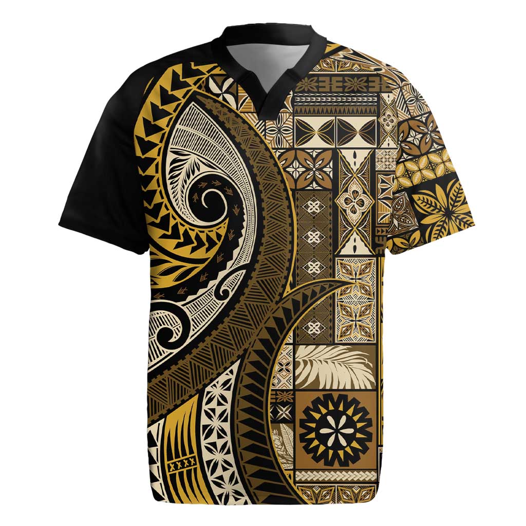 Vintage Samoa Siapo Mamanu Rugby Jersey Gold Samoan Tapa Motif LT9 Gold - Polynesian Pride