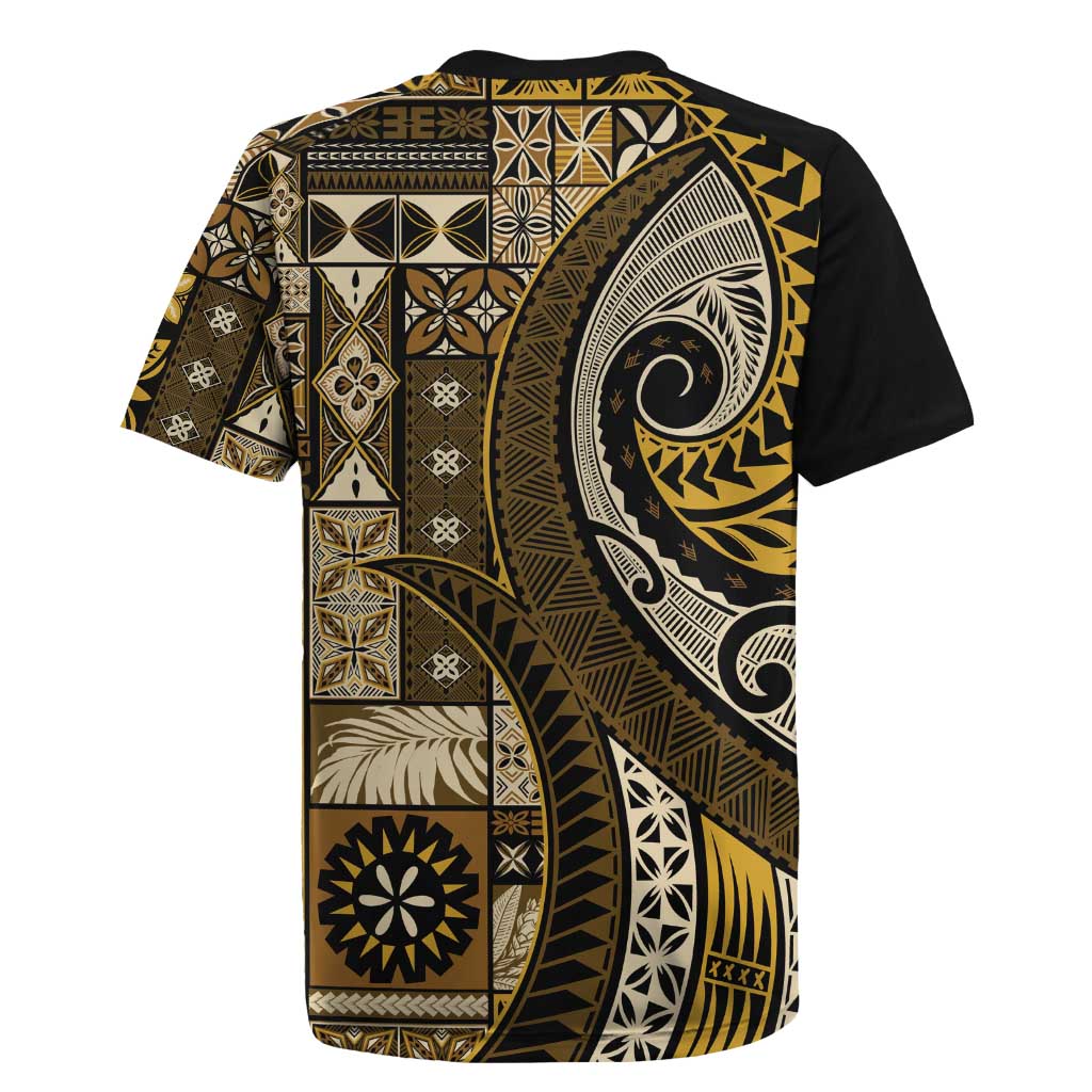 Vintage Samoa Siapo Mamanu Rugby Jersey Gold Samoan Tapa Motif LT9 - Polynesian Pride